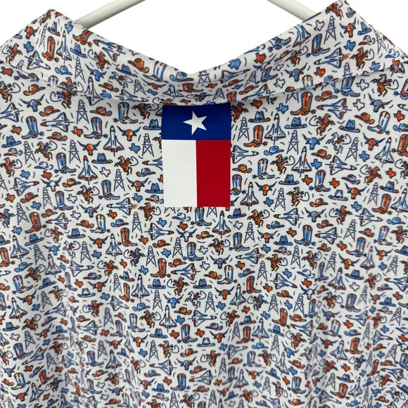 Rhoback Mens Large Lone Star Texas Rodeo Novelty Print Performance Polo Shirt - Picture 6 of 13